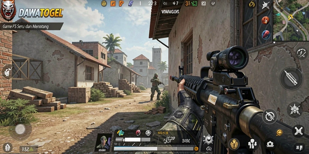 Screenshot gameplay DAWATOGEL menampilkan aksi seru dalam pertempuran FPS.