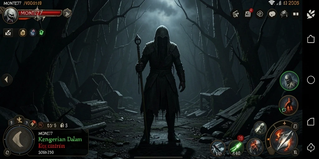 Screenshot menampilkan momen gameplay menyeramkan di MONTE77.