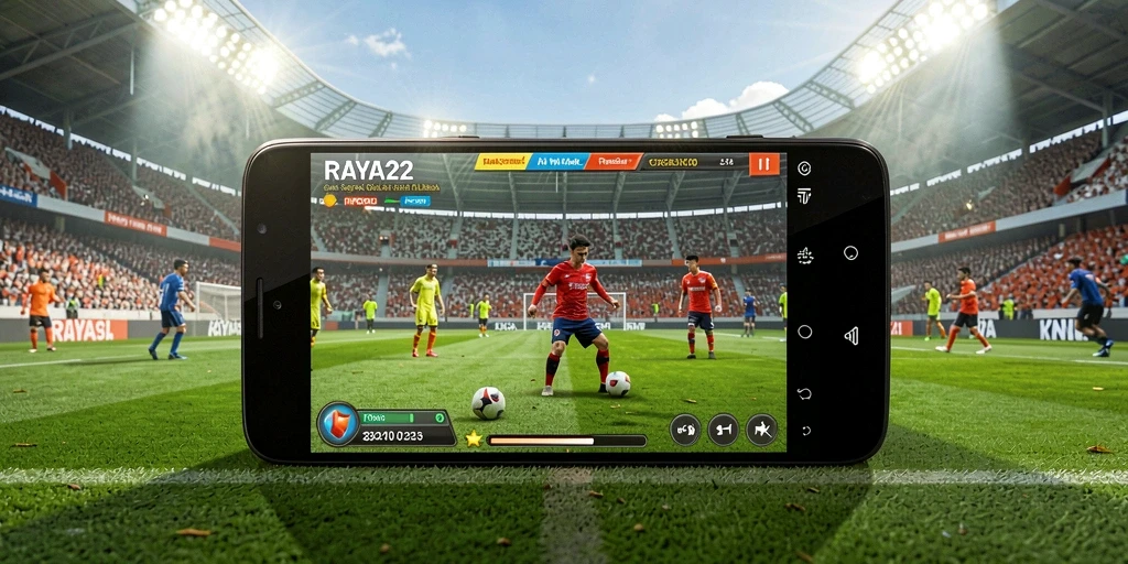 Tampilan gameplay menegangkan di lapangan sepak bola RAYA22.